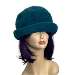 Mohair Vintage Retro  Hat - Teal blue